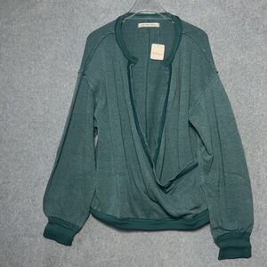 Free People Anyway Tee Top Sweatshirt Deep Teal Large Oversized NWT